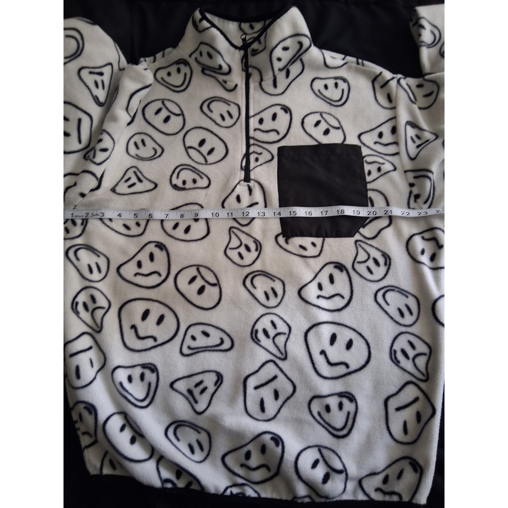 4th Dimension Smiley Face Fleece Pullover Quarter Zip White Black Mens Medium - Picture 9 of 9